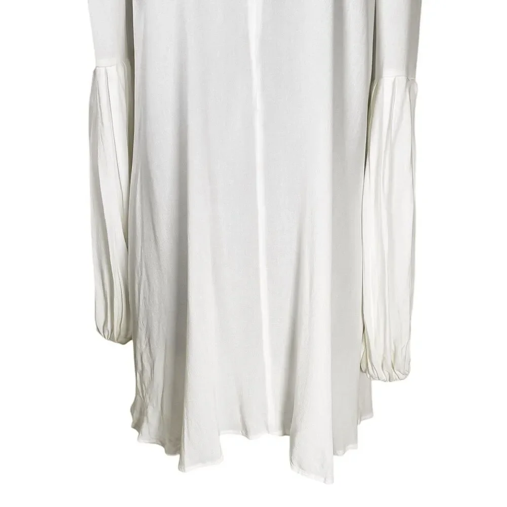 Free People Womens M Ivory Cold Shoulder Tunic Dress Pleated Boho Flowy Mini